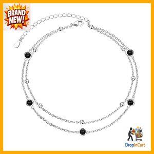 Sterling Silver Adjustable Ankle Bracelet Dainty Heart Charm Beaded Jewelry